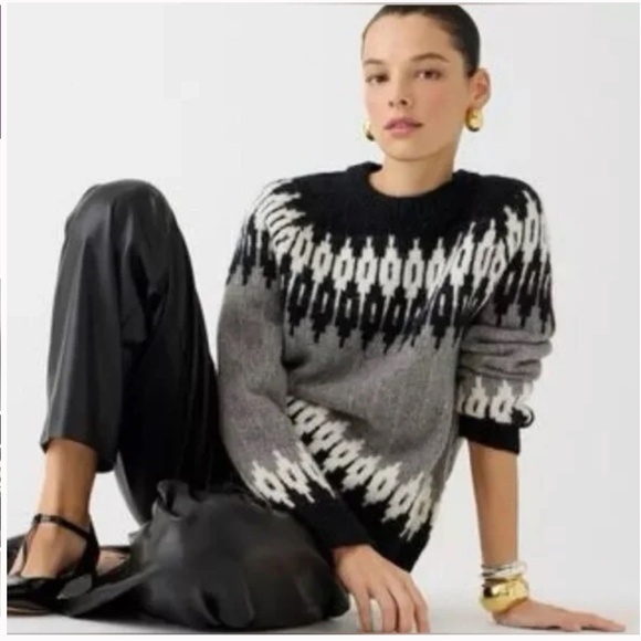 J. Crew Fair Isle crewneck sweater size XS grey white black wool alpaca - Picture 1 of 7